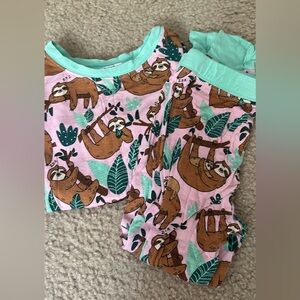 Gently Worn Little Sleepies Pink Sloth 2 Piece Set. Size 2T.